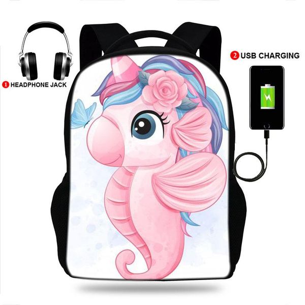 

backpack buleflyer seahorse print backpacks boys/girls school bags lapteenage notebook usb charge mochila