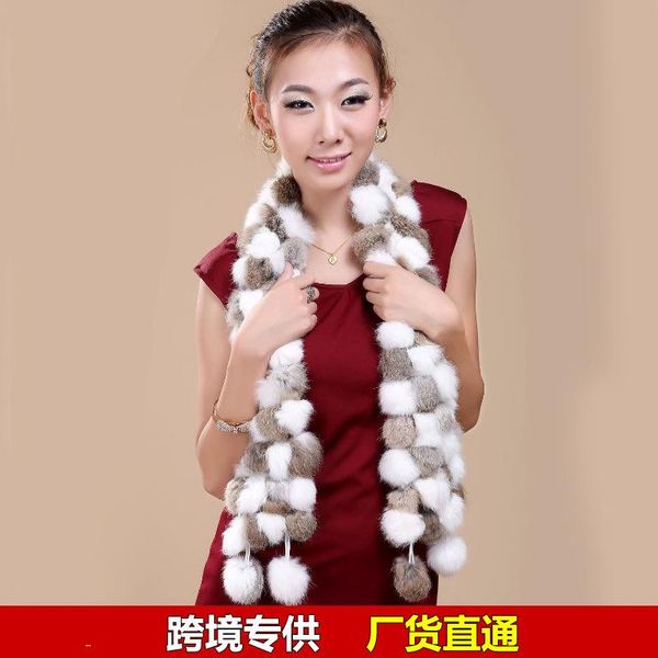 

wholesale supply of fur scarf scarf ball ball real hair four volleyball lady promotional winter warm, Blue;gray