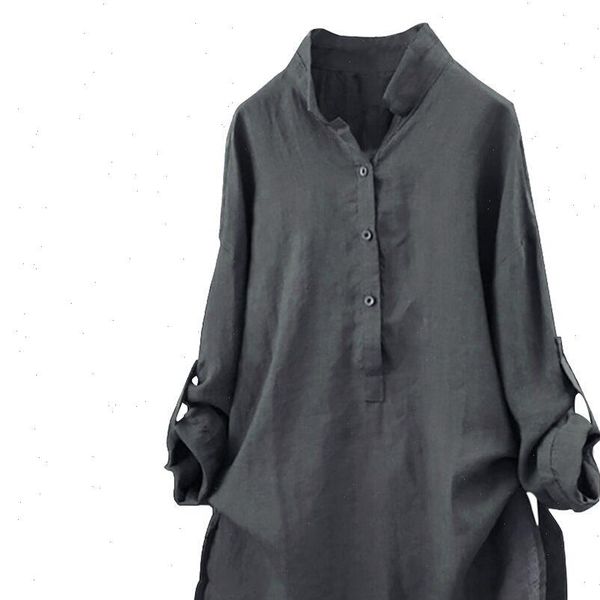 

new women blouses autumn loose button long sleeve long shirt dress blouse plus size solid cotton tunic blusas, White