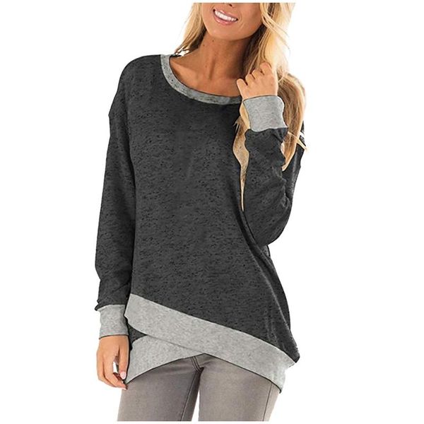 

women's hoodies & sweatshirts casual loose round neck women autumn leisure patchwork blouse shirts woman long sleeve pullover daily swe, Black