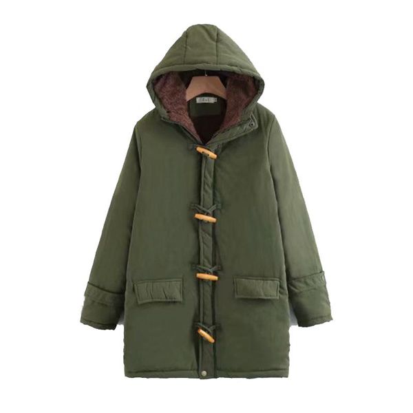 

women's trench coats 2021 parkas female thickening hooded long sleeve jacket horn buckle cotton clothes plus size warm coat, Tan;black