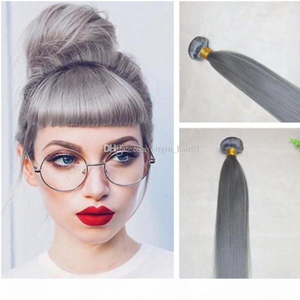 

8a peruvian grey virgin human hair weaves 3pcs lot pure colored sliver grey silk straight virgin hair 3 bundles human hair extensions, Black;brown
