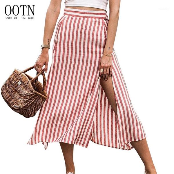 

skirts red white striped high waist women split long female office midi skirt zipper ladies casual fashion 20221, Black