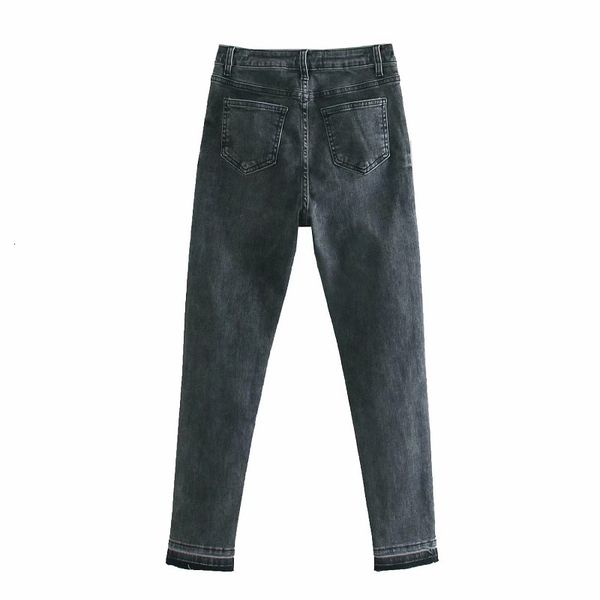 

new ies 2021 black gray denim thin waist high pencil pants streetwear women's jeans ncr2, Blue