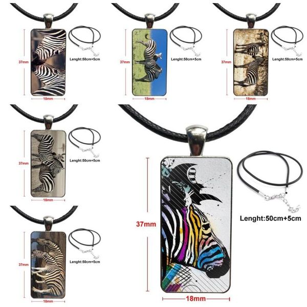 

pendant necklaces for women men party zebra horse glass cabochon necklace rectangle fashion, Silver