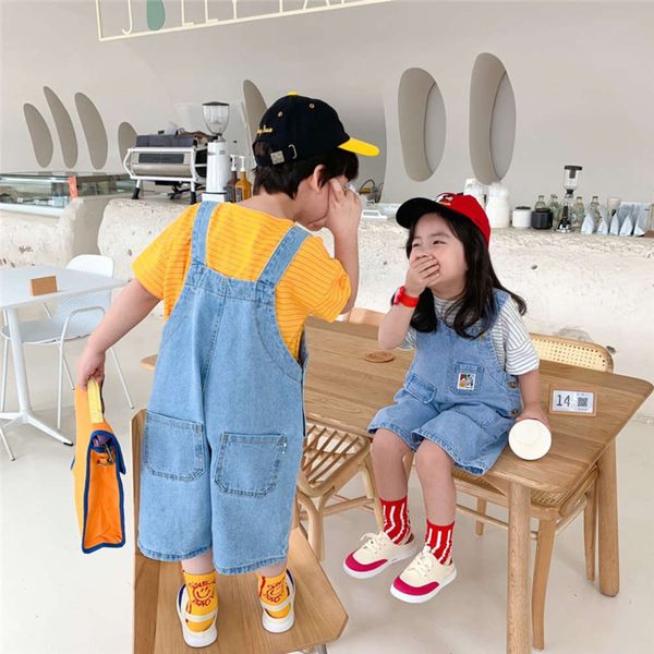 

girls' summer jeans suspenders 2020 new foreign style children's shorts baby thin loose pants fashion, Blue
