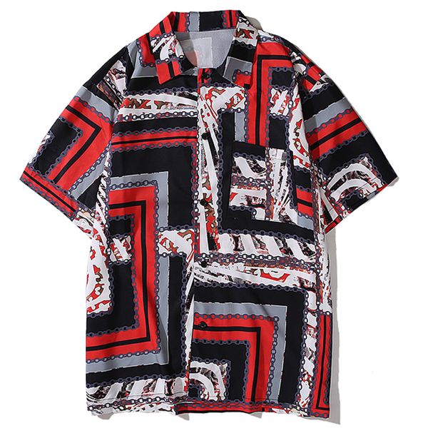 

aelfric 2021 new eden summer hawaii beach shirts men oversized harajuku color block chain print short sleeve streetwear casual shirt 5ap6, White