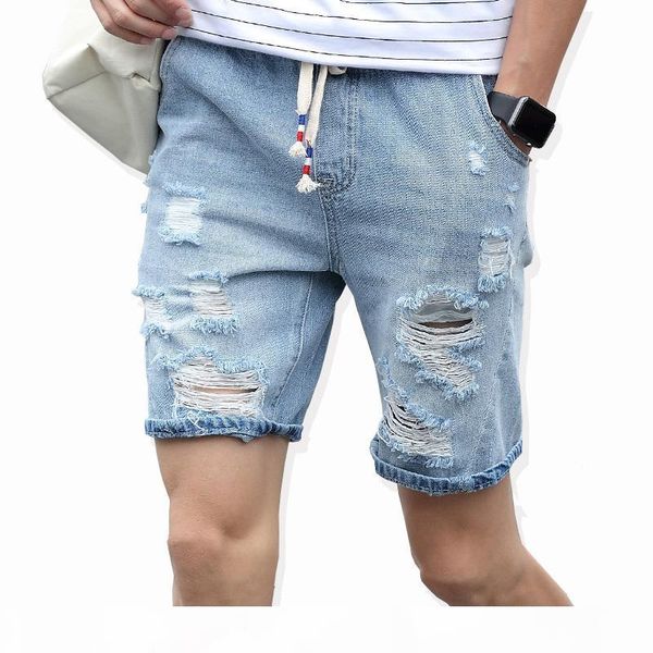 

new fashion leisure mens ripped short jeans clothing summer 98% cotton shorts breathable tearing denim shorts male, White;black