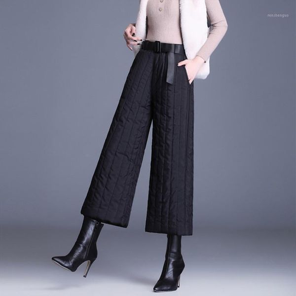 

women's pants & capris women winter down fashion high waist losse warm trousers harajuku casual mom y2k wide leg female pantalones p336, Black;white