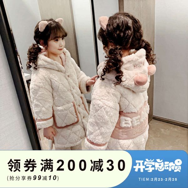 

pajamas girls' with cotton coral flannel in winter, Blue;red