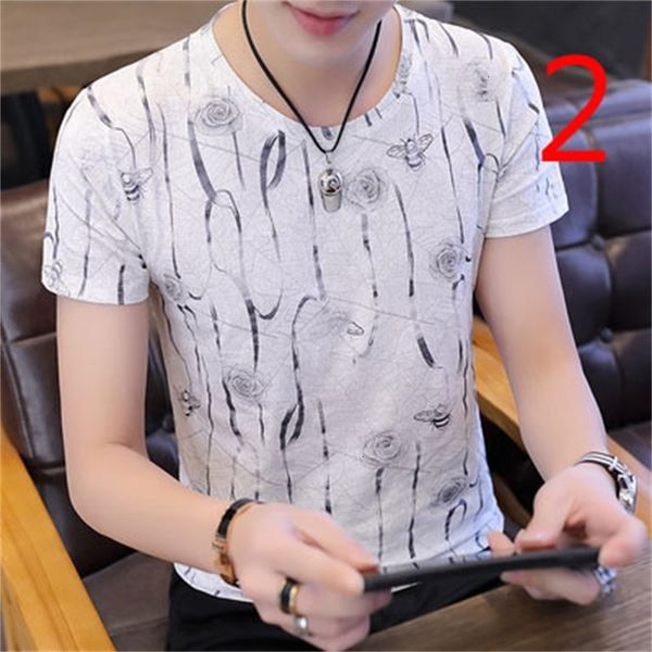 

Short-sleeved 2021 T-shirt Men's Brand Personality Fashion New Summer Korean Version of the Self-cultivation Tide L827, White;black