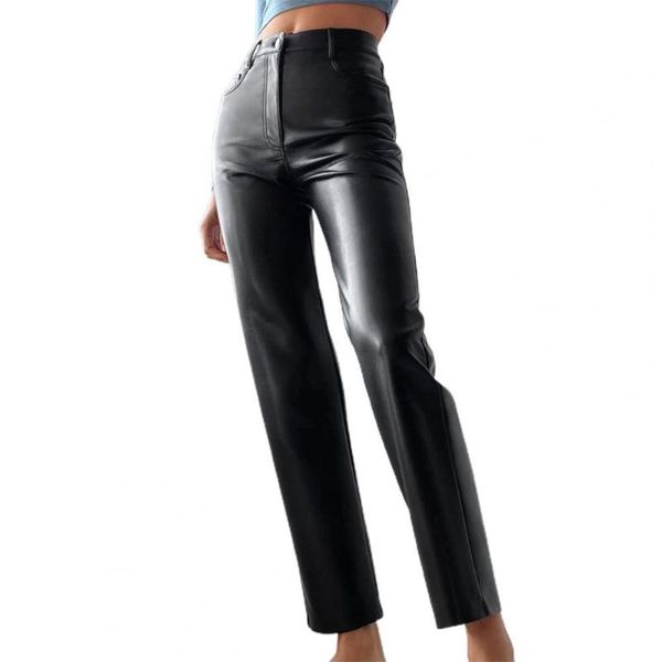 

women's pants & capris women high waist faux leather straight leg autumn slacks for bottoms vintage streetwear trousers winter, Black;white