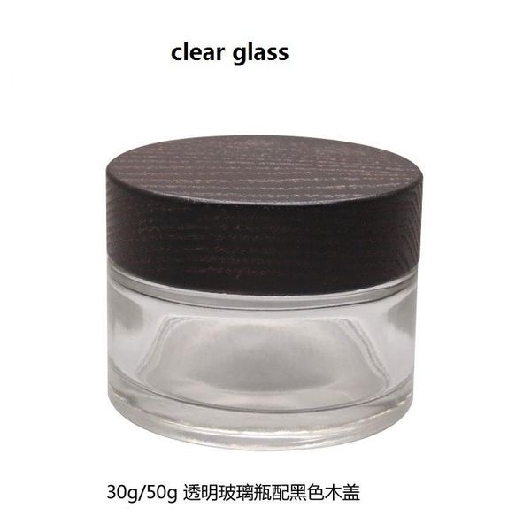 

30g/50g 105/112pcs empty clear glass cosmetics bottle jar with black wood cover frosted glass makeup packing box cap mask case