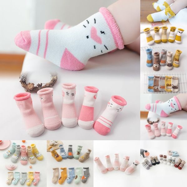 

5 pairs/lot newborn baby socks thick winter spring autumn warm cute cartoon animal girls boy sock 20220224 h1, Pink;yellow