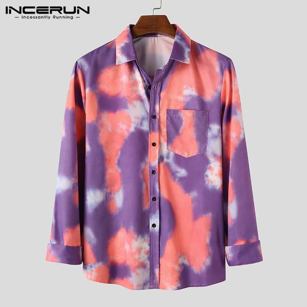 

men's casual shirts men tie dye shirt long sleeve brand turn down collar button hawaiian 2021 streetwear fashion camisa masculina incer, White;black