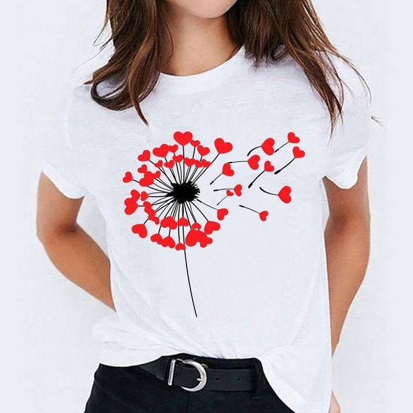 

t shirt for women 90s dandelion love heart printing trend print lady t-shirts womens graphic ladies female tee t-shirt, White