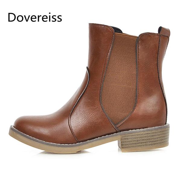 

boots dovereiss fashion women's shoes winter elegant concise mature pure color brown round toe flats slip on short 34-43, Black