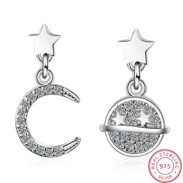 

stud 2021 korean fashion 925 sterling sliver small mini cute luxury moon star cz earrings for women female studs silver jewelry, Golden;silver