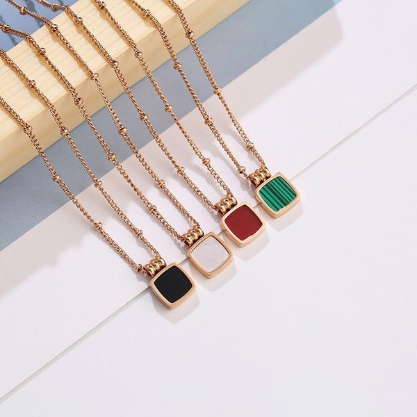

rose gold black white enamel natural shell pendant necklace for women 316l stainless steel metal choker necklace gift, Silver