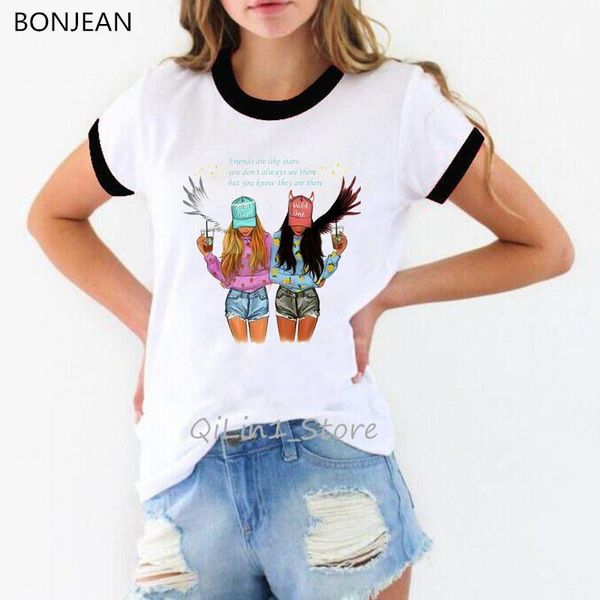 

vogue women fashion summer friends t shirt friends like a star graphic tshirt tee shirt short sleeve 90s sister outfit, White