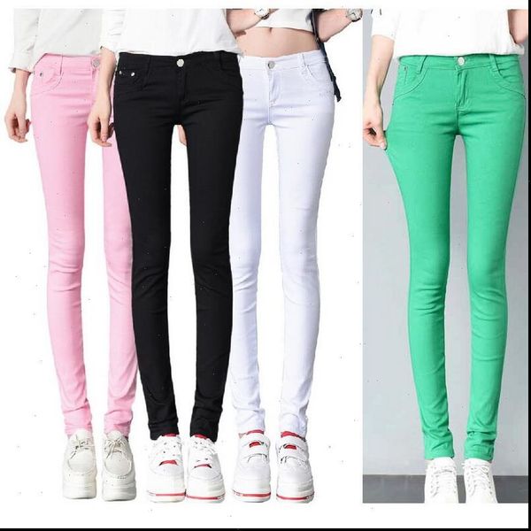 

low rise waist casual womens jean stretch skinny candy color denim washed pencil pants colored girls, Blue