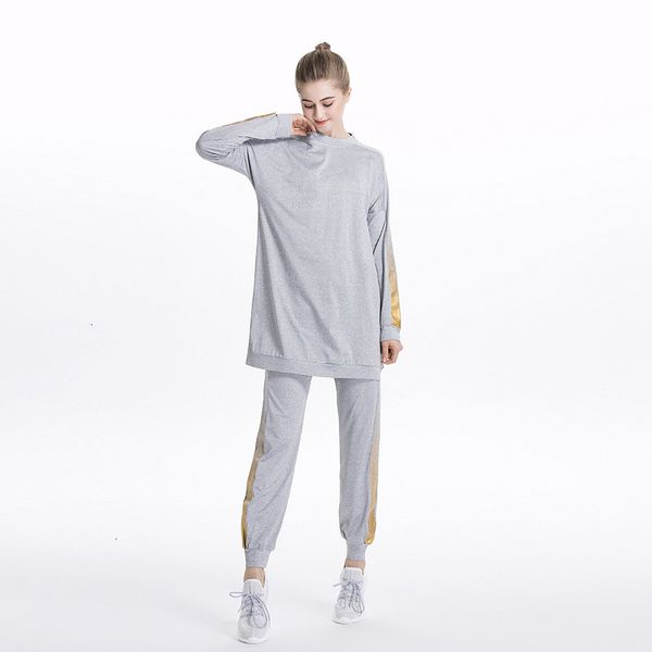 

tracksuits and women's autumn winter arab muslim leisure color matching round neck sports sweater set y012, Gray
