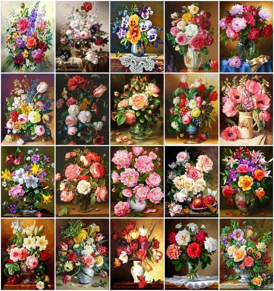 

paintings azqsd diy coloring by numbers flower acrylic paint hand kit on canvas painting number rose handmade wall decor