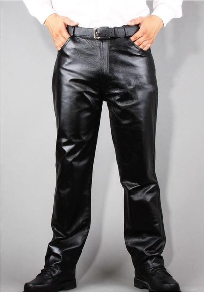 

men's pants 30-40 2021 fashion genuine leather slim trousers motorcycle locomotive leahter ,, Black
