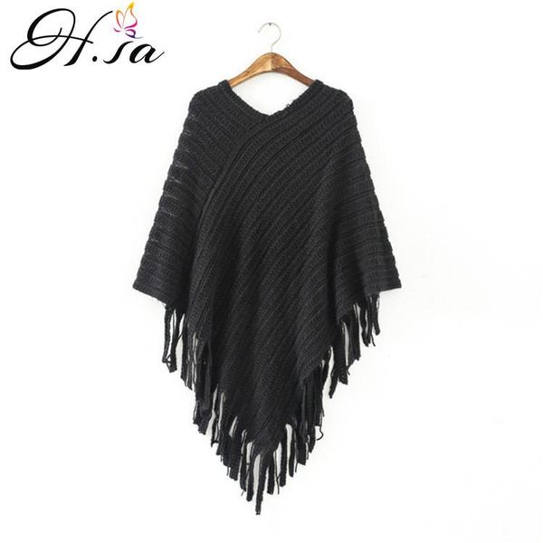 

women's sweaters h.sa women sweater ponchoes ladies tassel cape coat fringe poncho oblique stripe bohemian shawl scarf, White;black