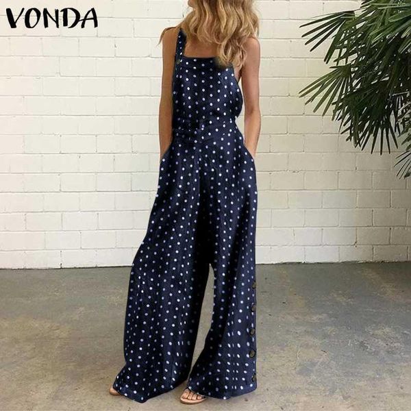 

female polka dot playsuits stylish suspender overalls women's summer jumpsuits 2021 vonda casual square neck rompers long pants, Black;white