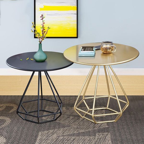 

light luxury wrought iron golden round coffee table modern mini leisure low table combination creative home furnishings sofa side table