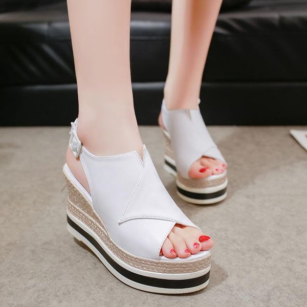 

dress shoes cootelili summer women gladiator sandals high heels platforms wedge woman causal buckle, Black