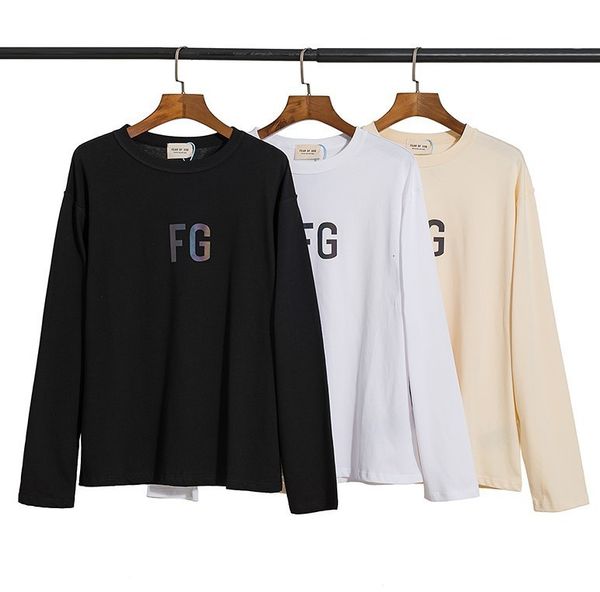 

fear of god reflective laser colorful letter fg fugui fog high street same couple long sleeve t-shirt, Black