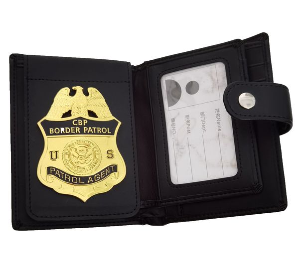 

multi functional men's wallet bag with us cbp badge metal badge, Brown;gray