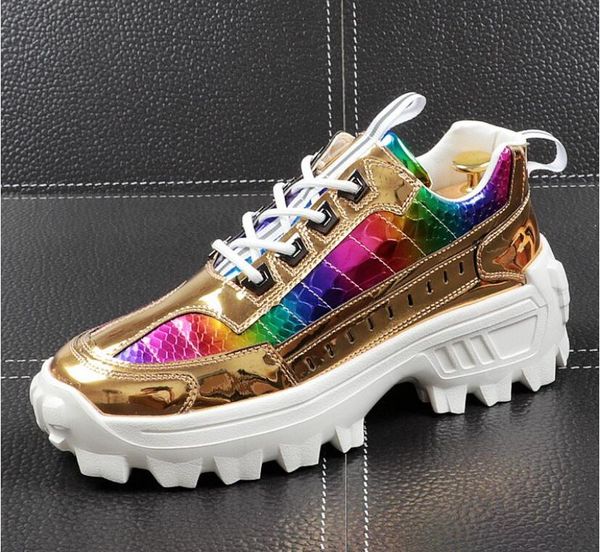 

new fashion luxury mens leisure gold color board shoes british designer loafers with platform soles man leisure web celebrity, Black
