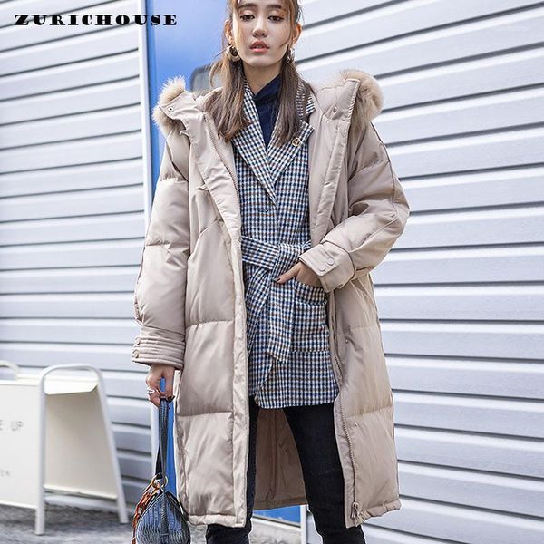 

women's down & parkas zurichouse natural raccoon fur hooded long winter jacket women thick snow outwear warm female white duck coat, Black