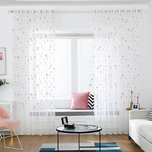 

curtain & drapes 1pc moon star print polyester tulle window bedroom drape home decoration