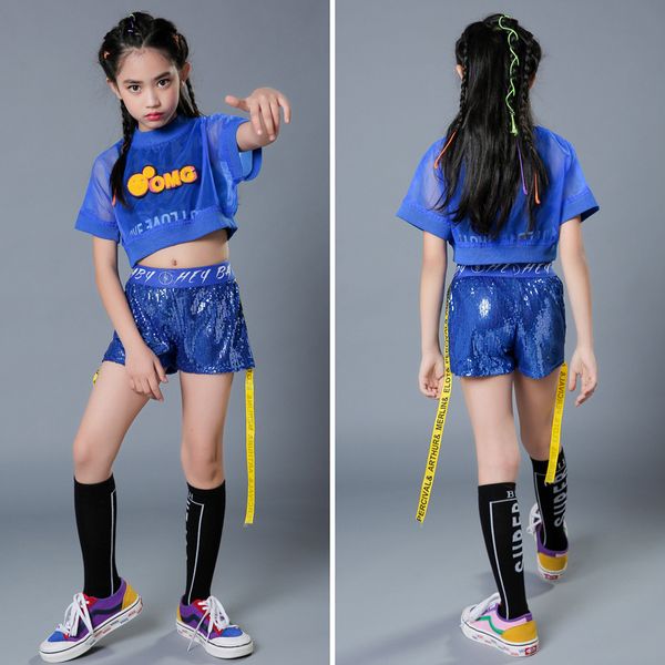 

2021 new girl summer wear show serve performance clothing girl dancewear hip hop street jazz dancewear, Black;red