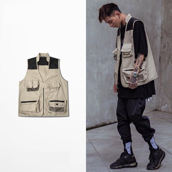 

waist bags hip hop sleeveless vests cargo waistcoat with multi pockets military jacket streetwear tactical men's vest sweatshirts