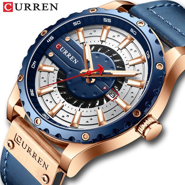 

curren watches brand fashion leather wristwatch casual quartz mens watch new chic luminous hands clockg, Slivery;brown