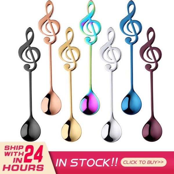 

spoons musical notes spoon stainless steel coffee stirring ice cream dessert tea mug music bar gift teaspoons