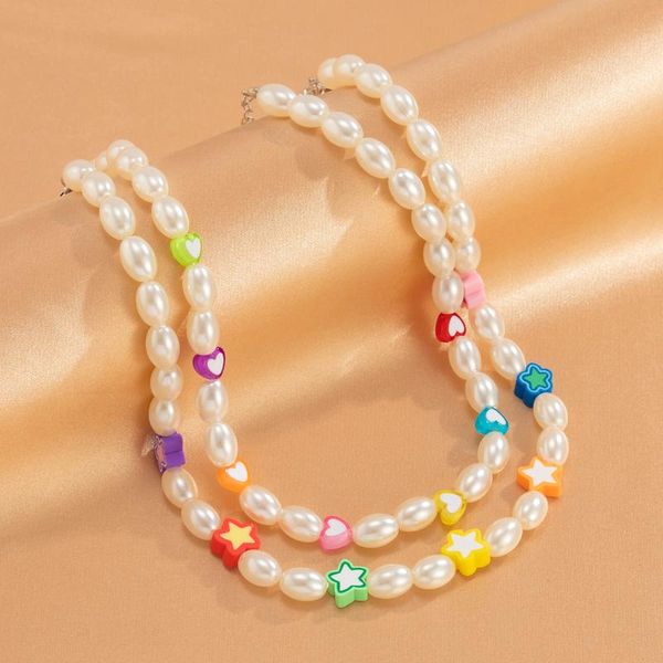 

chokers purui y2k heart/stars short choker necklace collar for women bohemia charms pearl beads chain necklaces set 2021 fashion jewelry, Golden;silver