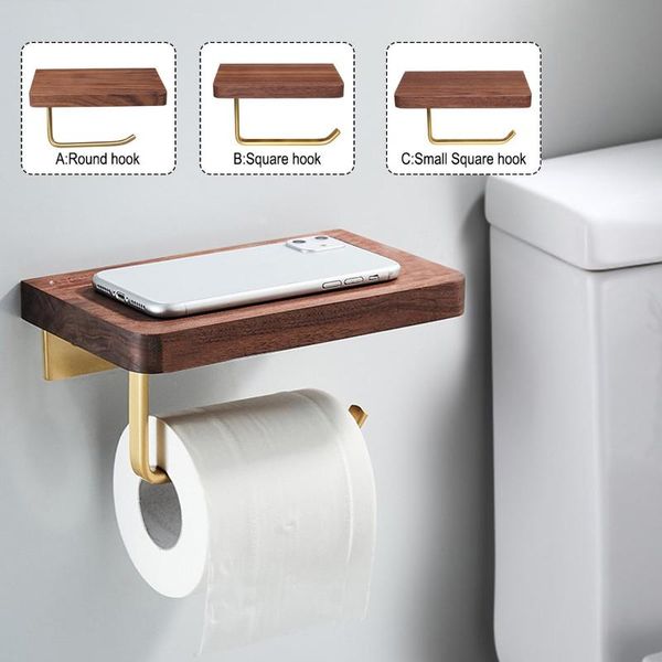 

wall mounted toilet paper holder tissue box roll wooden with metal paper shelf toilet phone holder wall rack