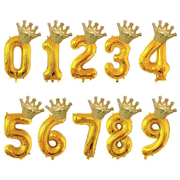 

party decoration gold number balloon with crown 1st birthday 1 2 3 4 5 6 7 8 9 year decorations anniversaire supplies
