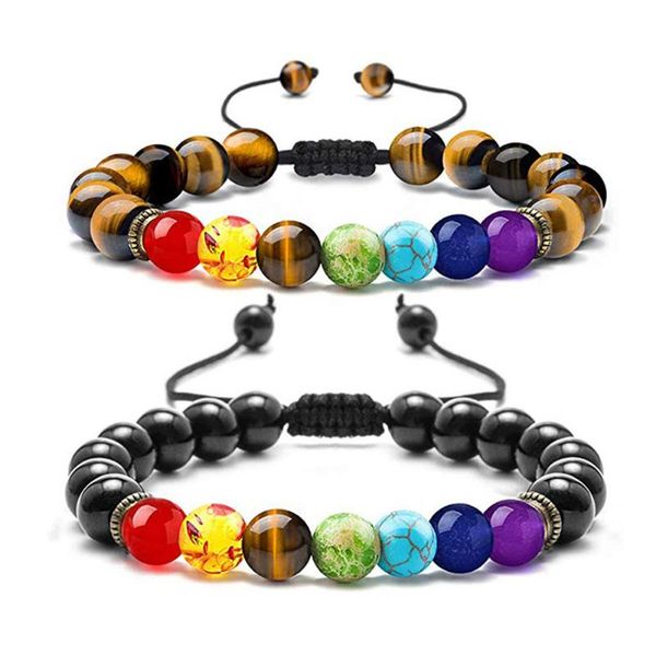 

bangle 2pcs/lot 8mm natural stone beads lava rock couple bracelet 7 chakra essential oil diffuser elastic, Black