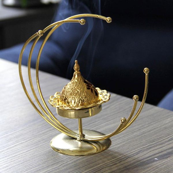 

fragrance lamps ramadan middle east arab golden metal moon shape incense burner candle holder dual simple aroma diffuser