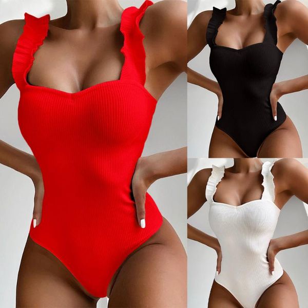

one-piece suits women ruffled one piece swimwear vintage swimsuit slimming female push up monokini padded beach bathing black bodysuits