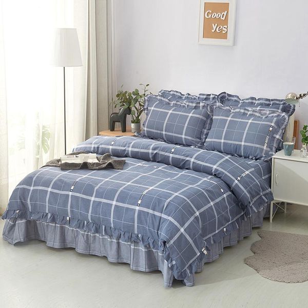 

bedding sets plaid full  king lace 100%cotton set duvet cover pillowcase flat bed sheet bedspreads home el bedclothes bedroom