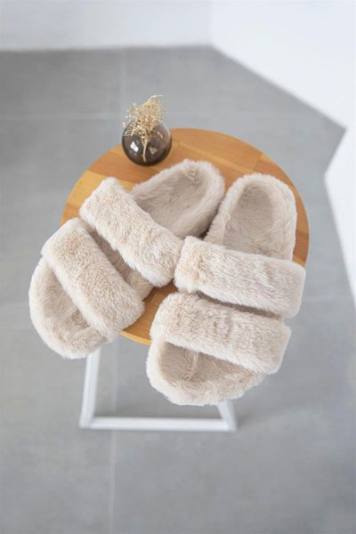 

slippers women fur sandals fluffy soft furry slides indoor warm thick flats heel non slip house shoes ladies luxury footwear slipper, Black