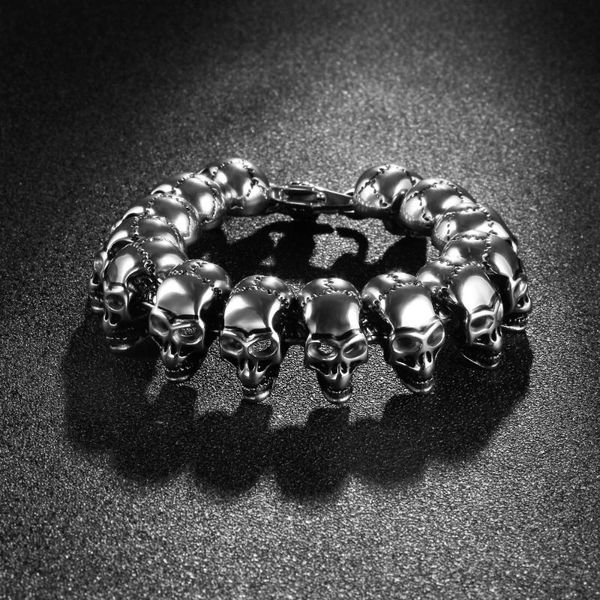 

link, chain 24mm stainless steel skull men's bracelet halloween punk cycle hip hop bracelets for male skeleton ghost bangles jewerly, Black